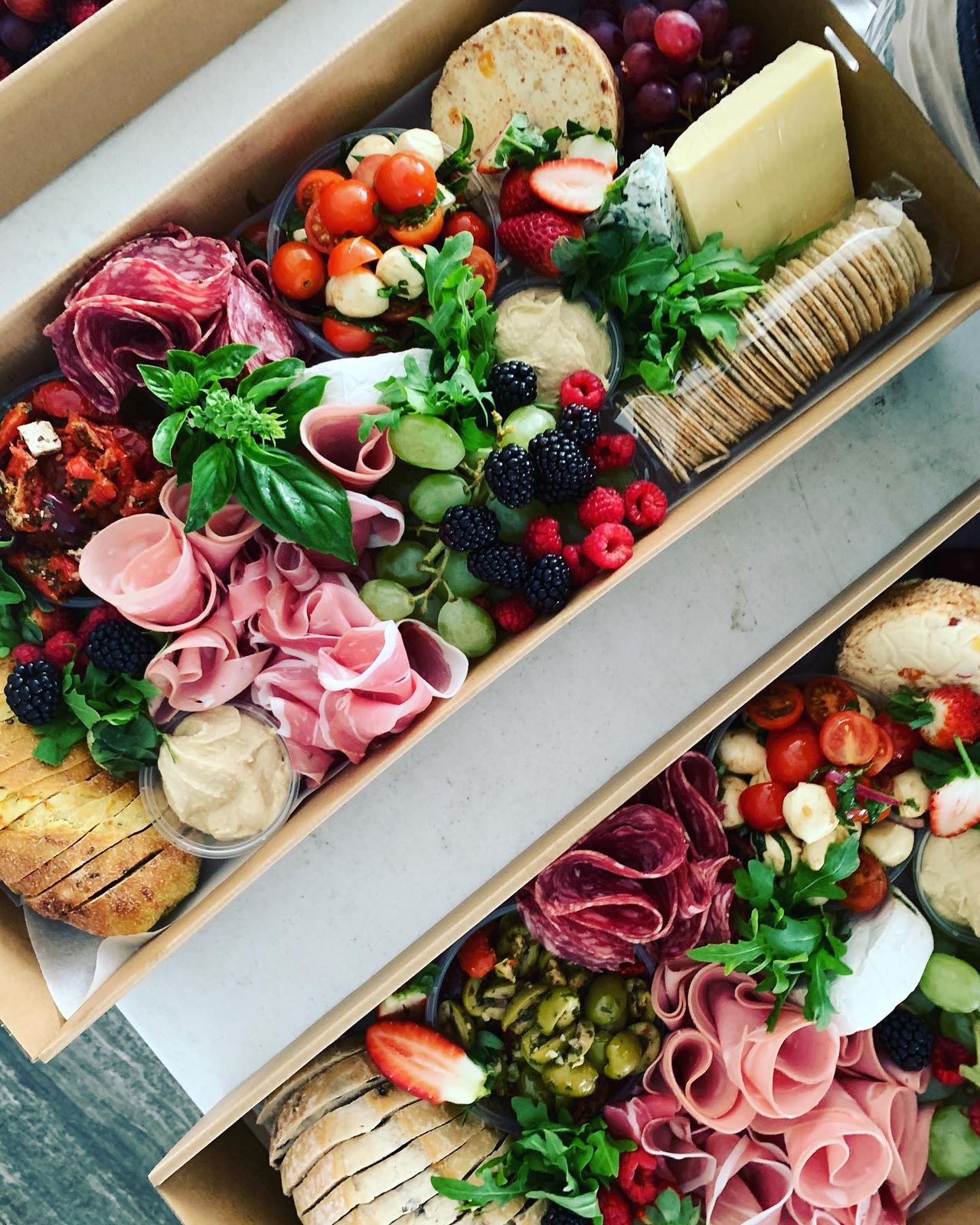 Grazing box of cured meats, cheeses and fresh fruit