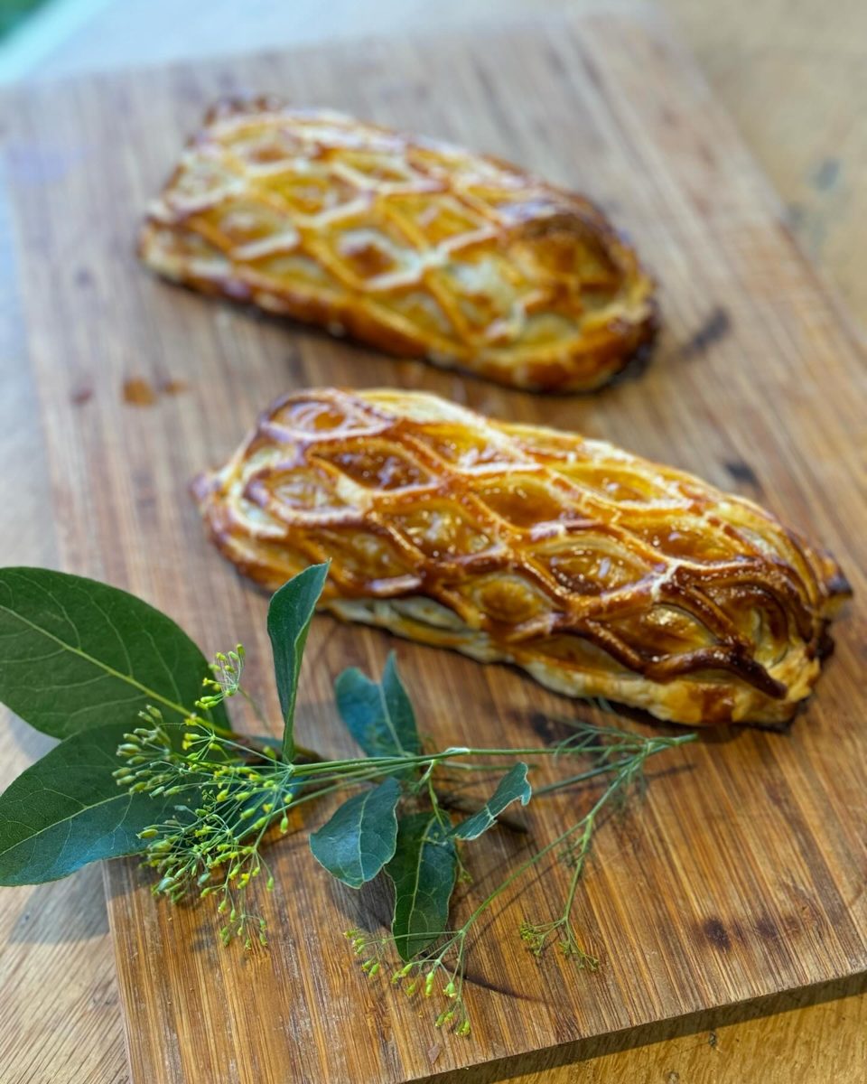Freshly baked savoury pastries with herbs
